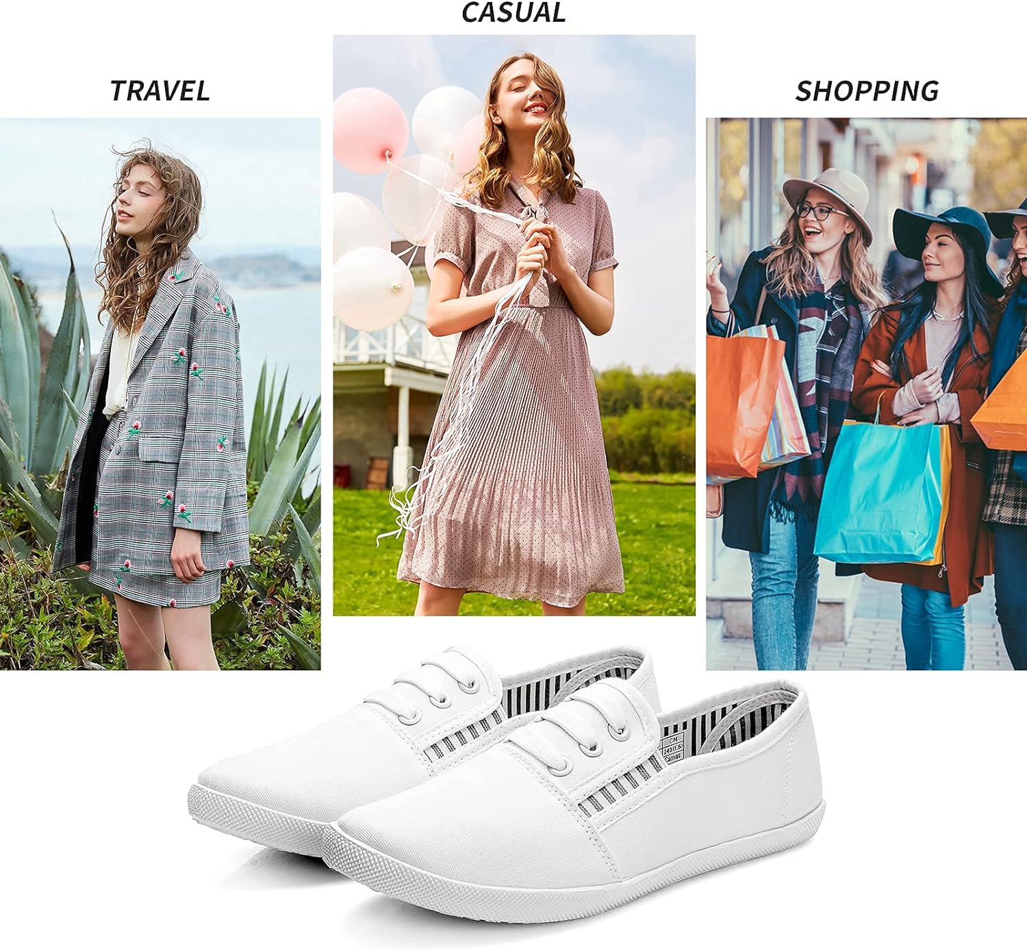 Women's Canvas Slip on Sneakers Casual Slip on Walking Shoes Womens Tennis Shoes Flat Dress Shoes Non Slip Work Shoes