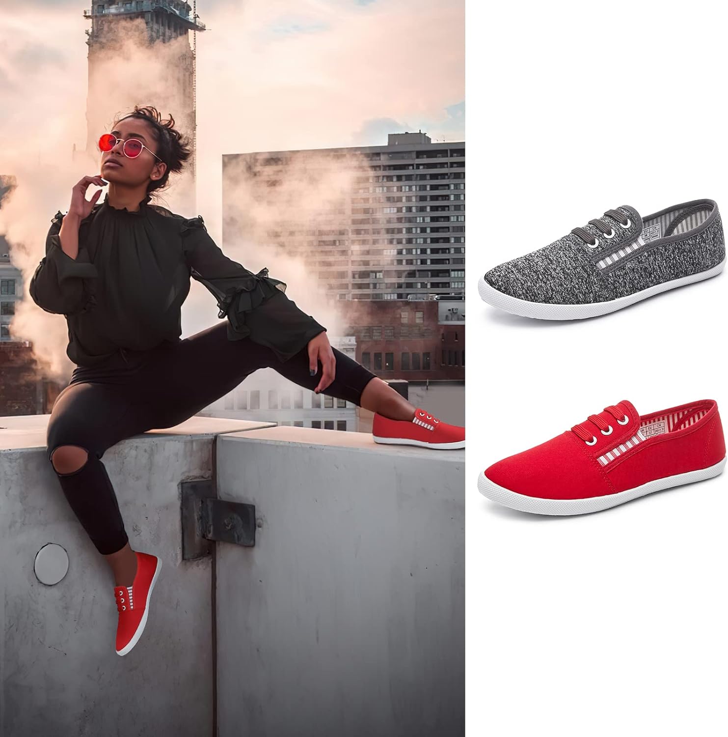 Women's Canvas Slip on Sneakers Casual Slip on Walking Shoes Womens Tennis Shoes Flat Dress Shoes Non Slip Work Shoes