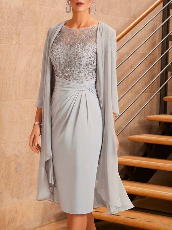 Elegant Crew Neck Plain Regular Fit Two-Piece Set