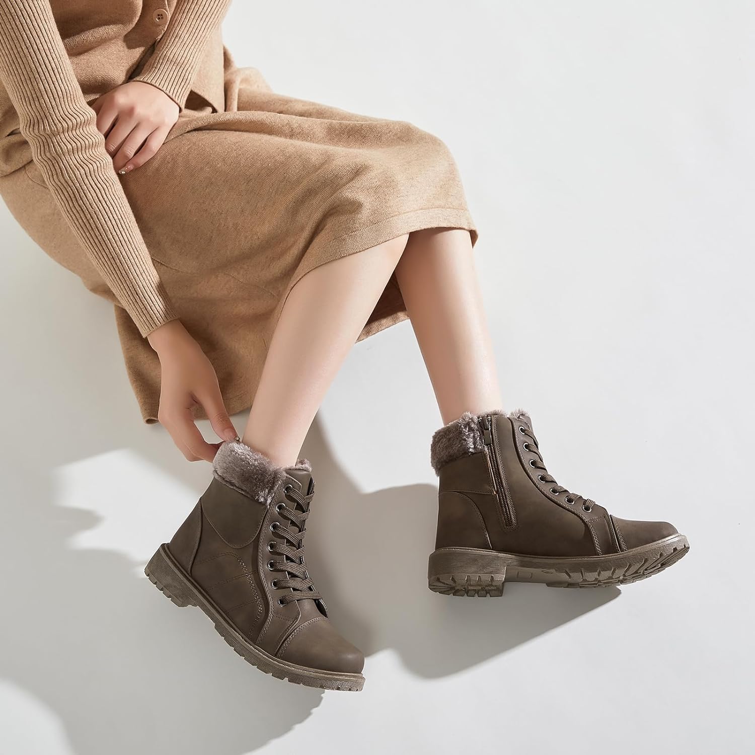 Ankle Boots For Women Lace Up Combat Boots Winter Boots Fashion Snow Boots For Girls Ankle Booties Winter Shoes