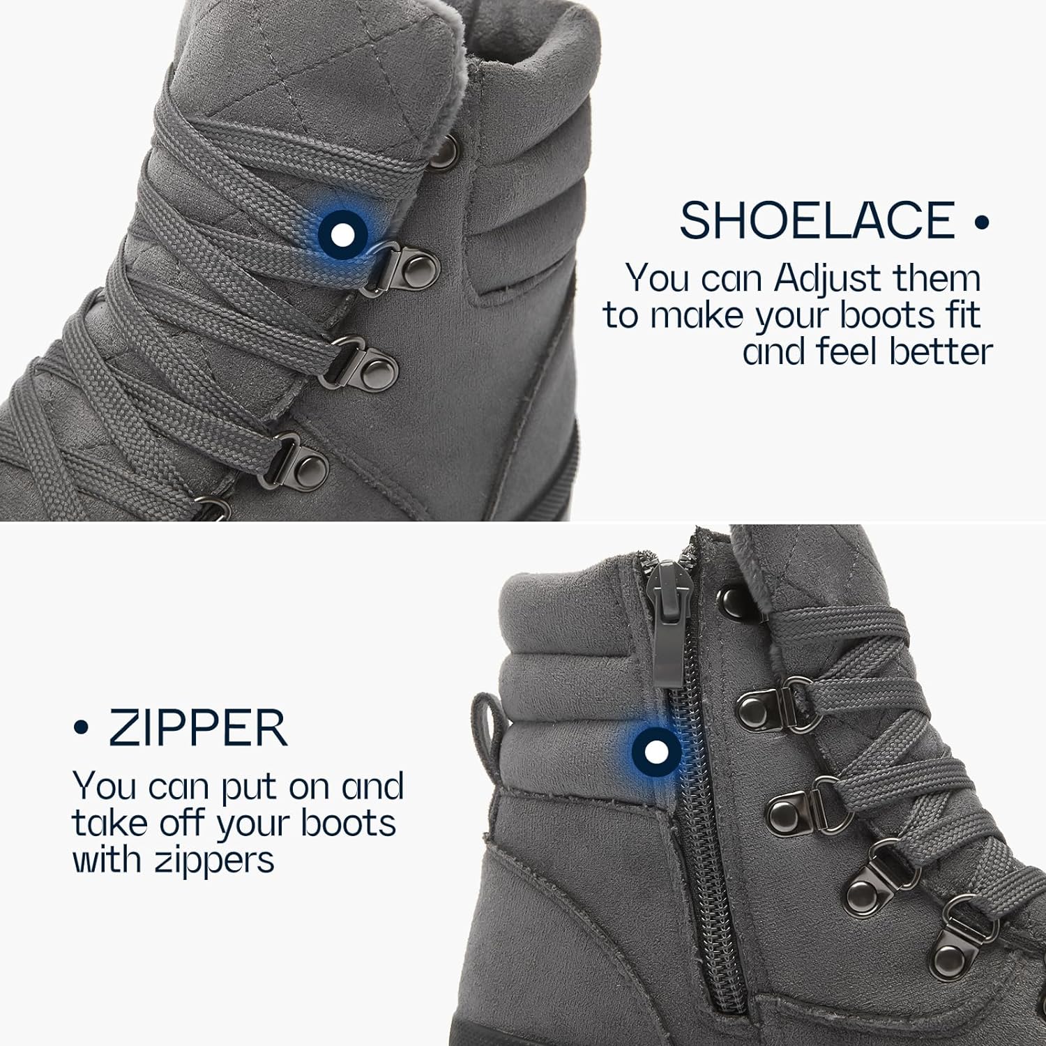 Women's Ankle Boots Winter Snow boots Fur Lined Warm Booties Girls Snow boot Lace Up Ankle boot