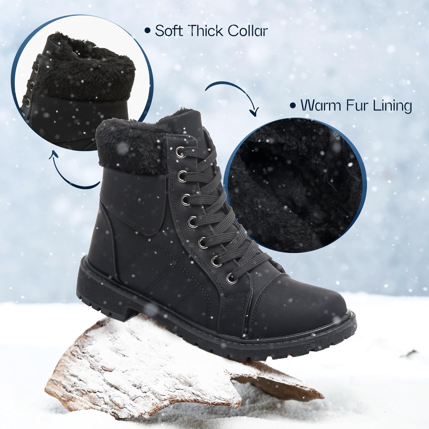 Ankle Boots For Women Lace Up Combat Boots Winter Boots Fashion Snow Boots For Girls Ankle Booties Winter Shoes