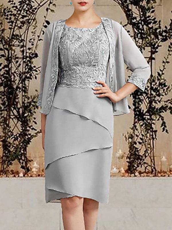 Elegant Chiffon Crew Neck Two-Piece Set