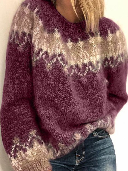 Women Wool/Knitting Fair Isle Long Sleeve Comfy Casual Sweater