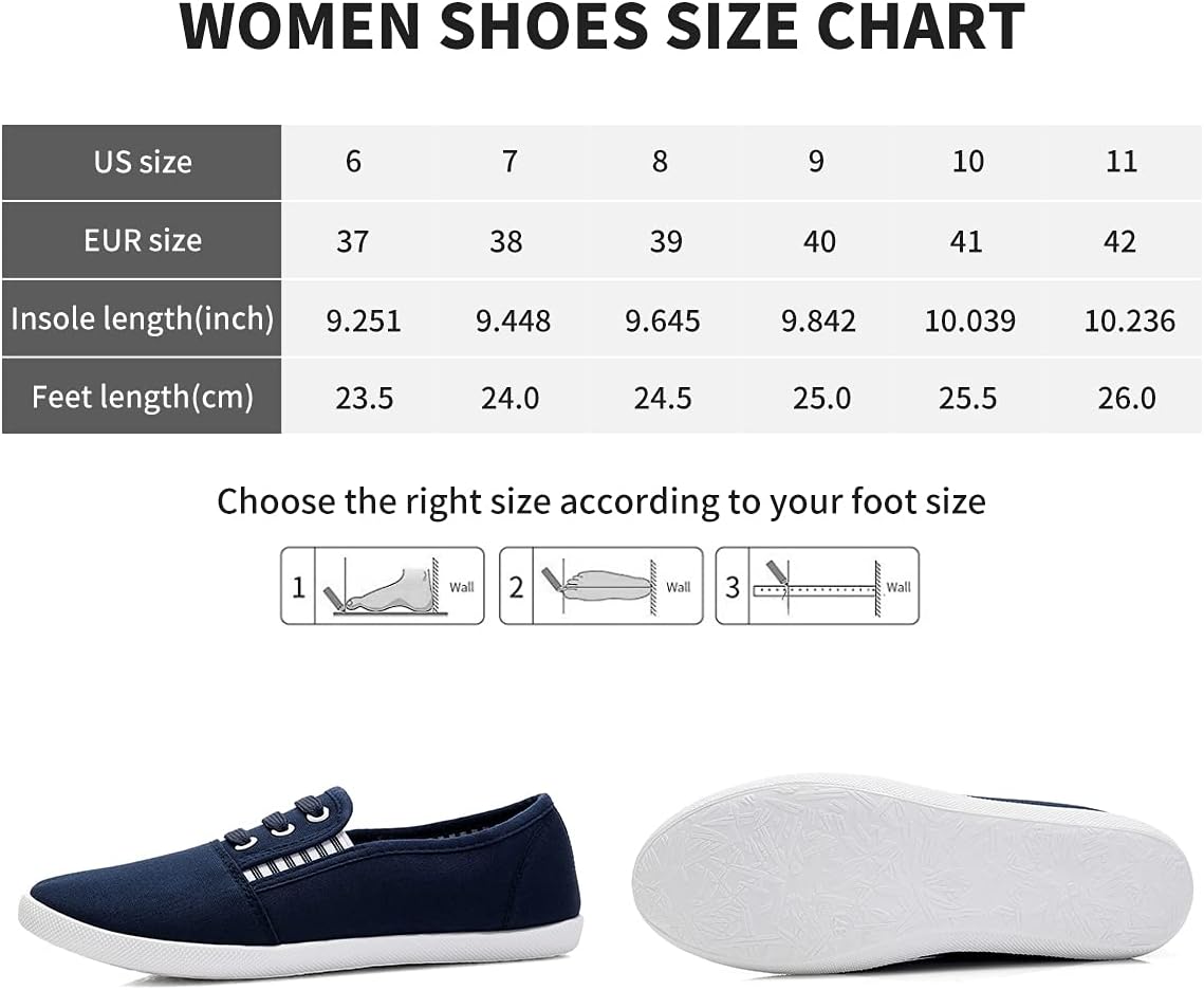Women's Canvas Slip on Sneakers Casual Slip on Walking Shoes Womens Tennis Shoes Flat Dress Shoes Non Slip Work Shoes