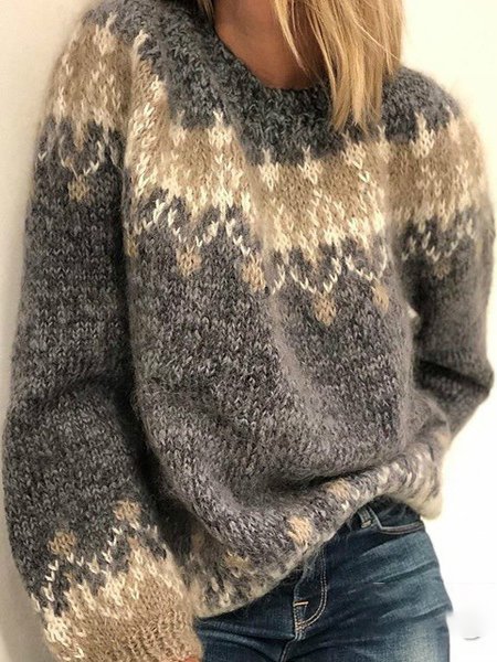 Women Wool/Knitting Fair Isle Long Sleeve Comfy Casual Sweater