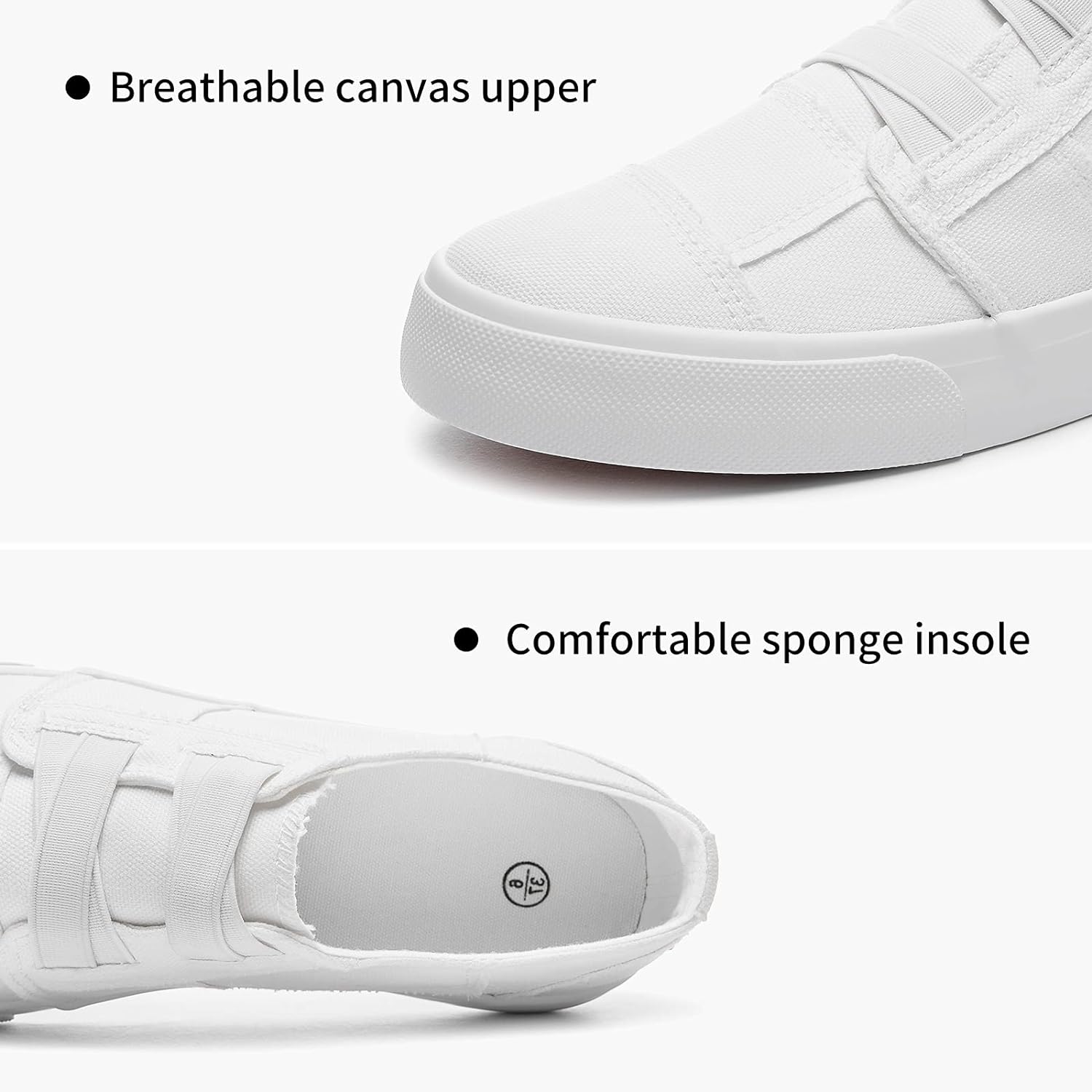 Womens Slip on Shoes Patchwork Canvas Fashion Sneakers Casual Tennis Shoes Walking Flat Shoes(White,US8)