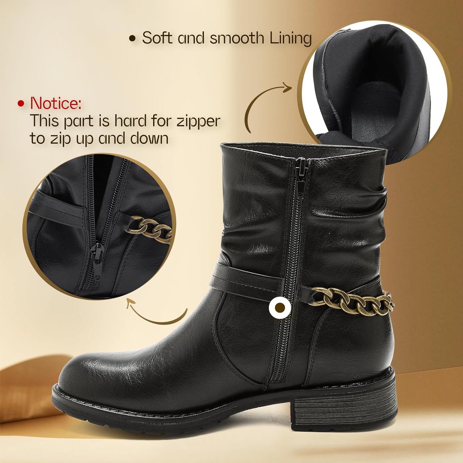 Ankle Booties For Women Low Heel Fall Boots Black Combat Boots Womens Ankle Boots With Chain Strap