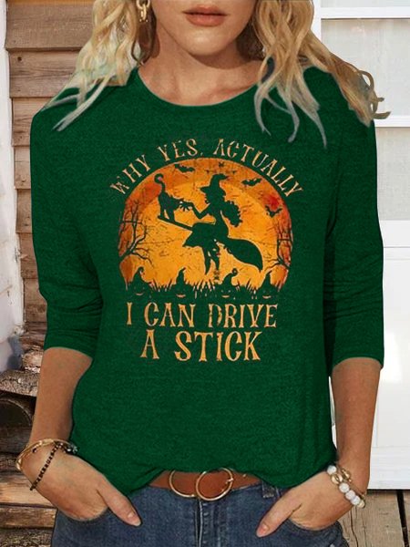Womens Funny Halloween Witch Shirt, Yes I Can Drive A Stick T-Shirt