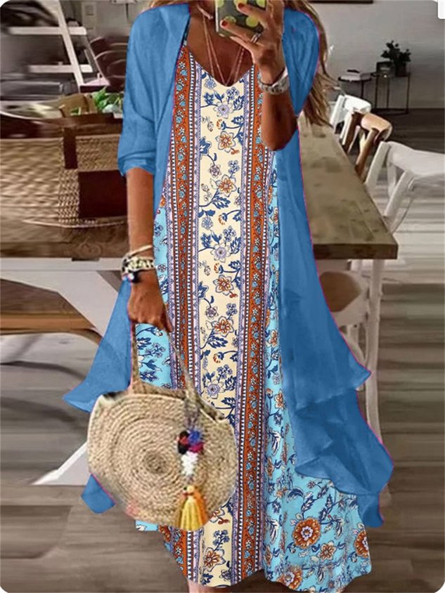 V Neck Ethnic Loose Ethnic Two-Piece Set