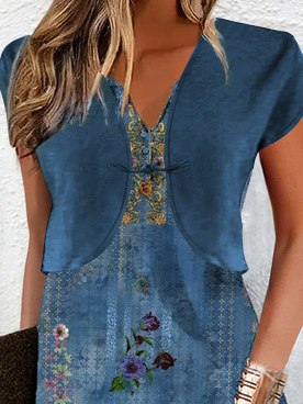 Knitted Floral V Neck Casual Two-Piece Set