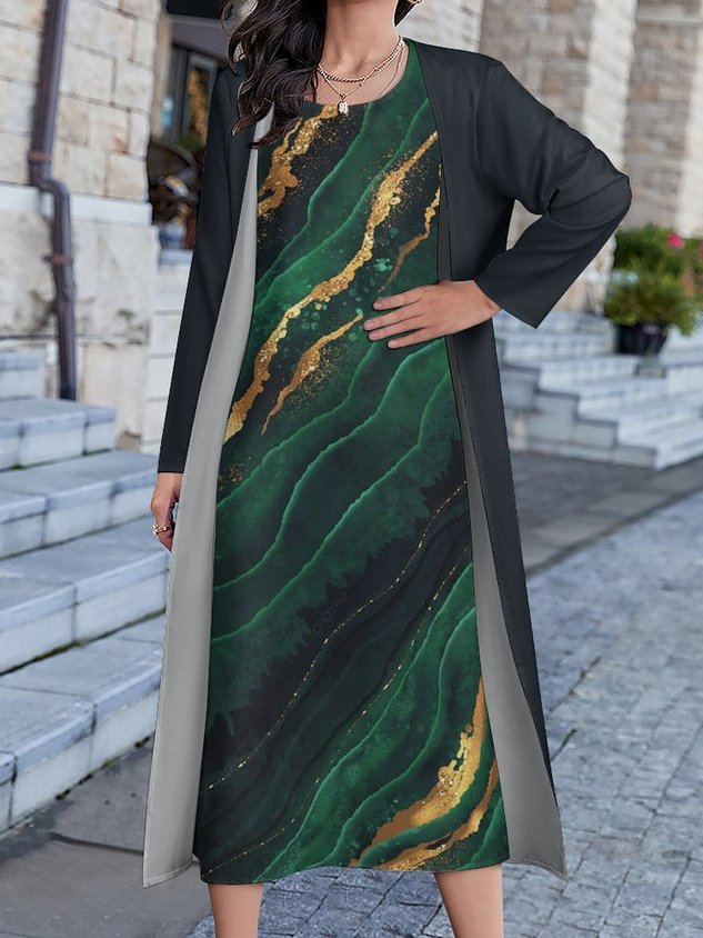 Casual Crew Neck Abstract Two-Piece Set