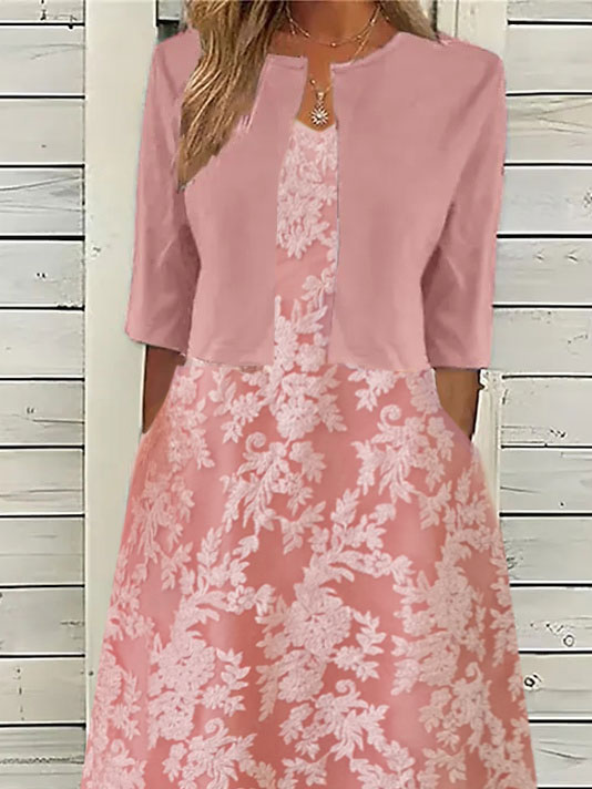 Elegant Crew Neck Loose Plain Two-Piece Set