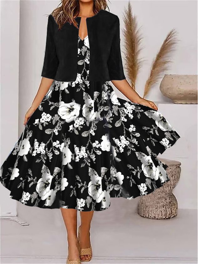 Floral Elegant V Neck Loose Two-Piece Set