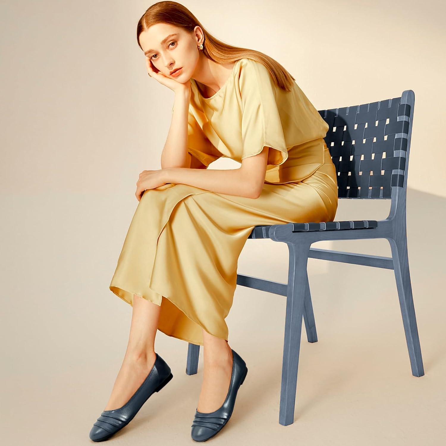 Flats for Women Dressy Comfortable Flats Shoes Womens Black Flats Leather Work Ballet Flats Round Toe Dress Shoes