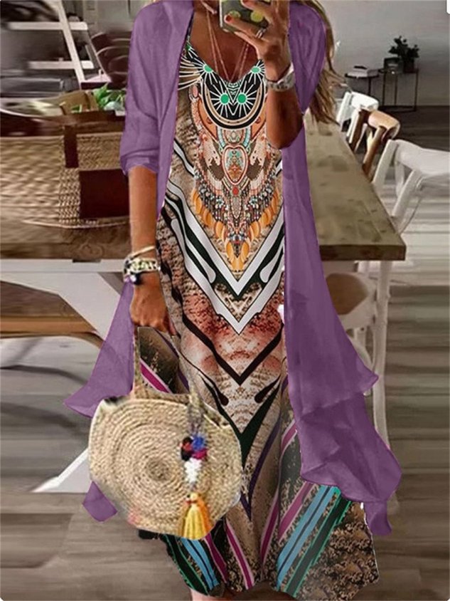 V Neck Ethnic Loose Ethnic Two-Piece Set