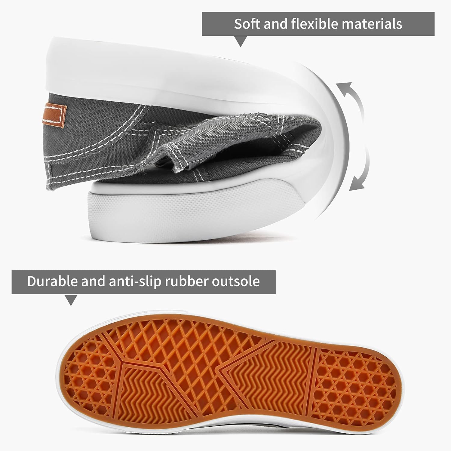 Womens Slip on Shoes Patchwork Canvas Fashion Sneakers Casual Tennis Shoes Walking Flat Shoes(Grey,US5)