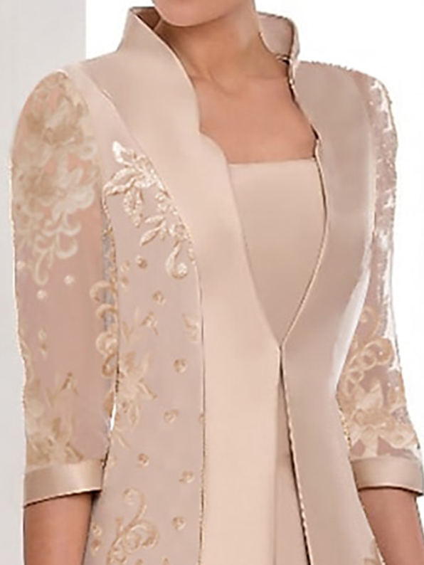 Lace Stand Collar Plain Elegant Two-Piece Set