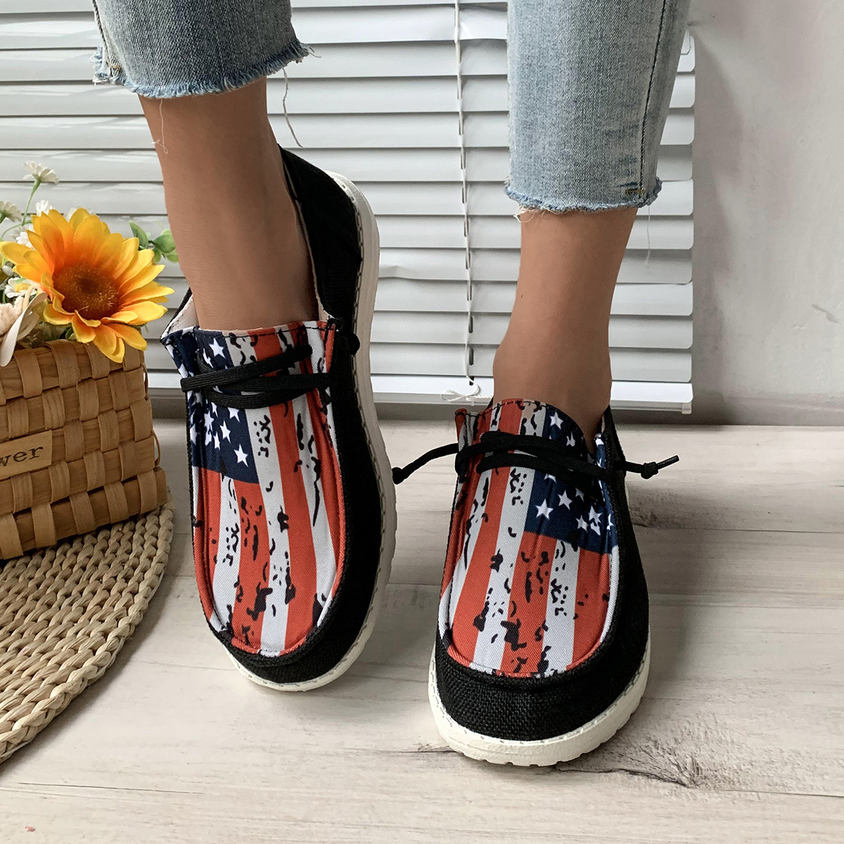 Women's Black Flag Canvas Casual Shoes