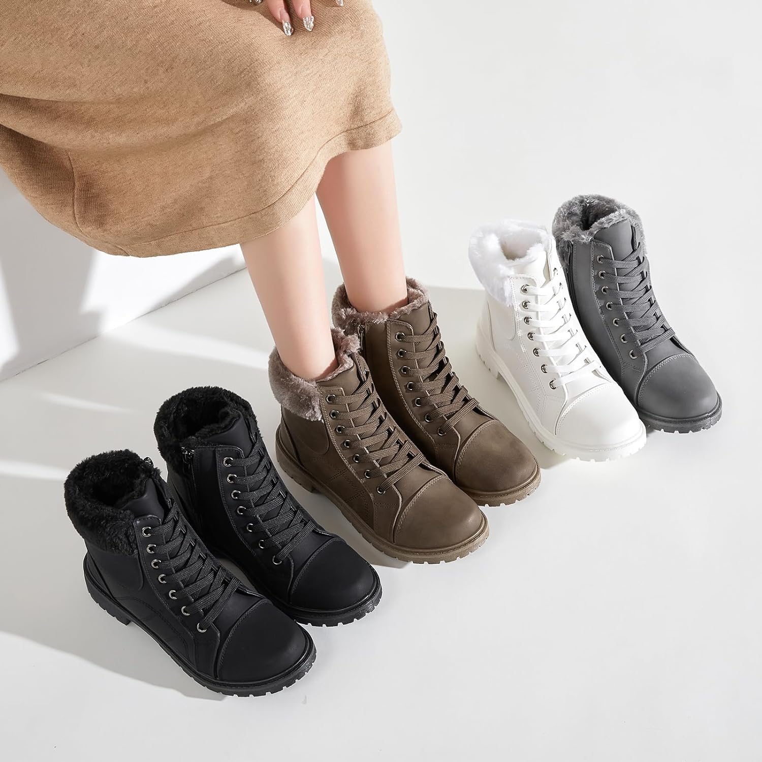 Ankle Boots For Women Lace Up Combat Boots Winter Boots Fashion Snow Boots For Girls Ankle Booties Winter Shoes