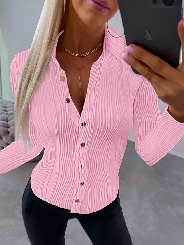 Stand Collar Long Sleeve Plain Regular Regular Fit Blouse For Women