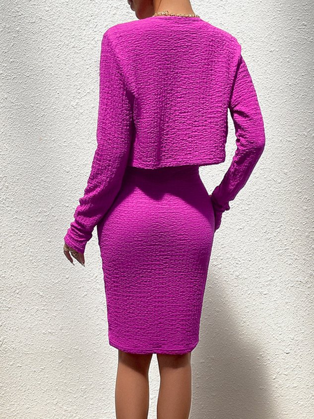 Casual Plain Crew Neck Regular Fit Two-Piece Set