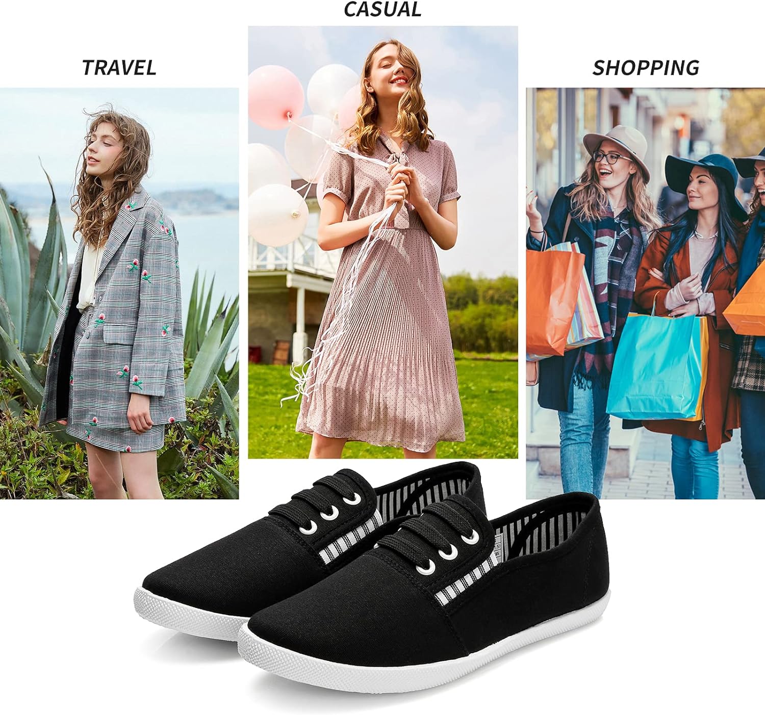 Women's Canvas Slip on Sneakers Casual Slip on Walking Shoes Womens Tennis Shoes Flat Dress Shoes Non Slip Work Shoes