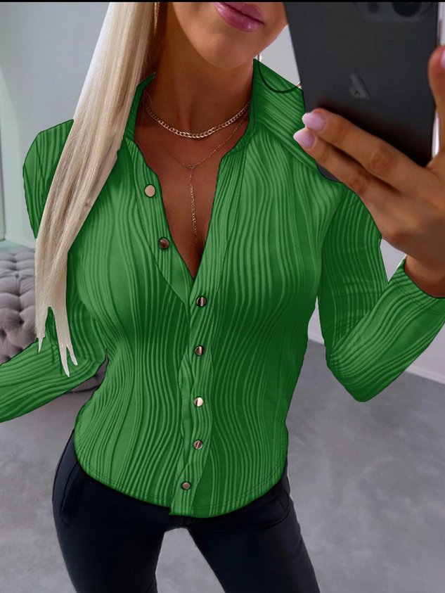 Stand Collar Long Sleeve Plain Regular Regular Fit Blouse For Women