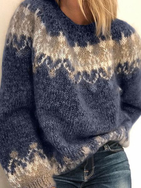 Women Wool/Knitting Fair Isle Long Sleeve Comfy Casual Sweater