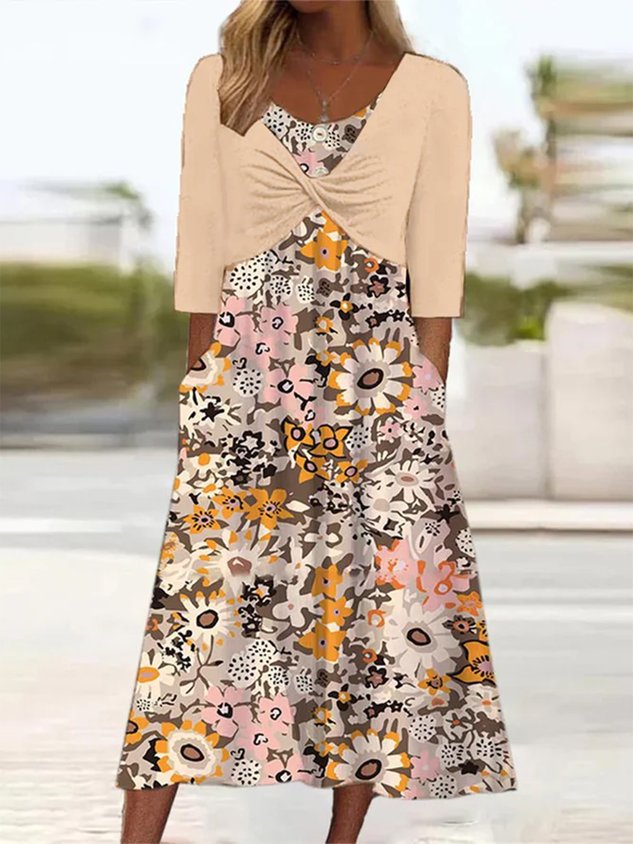 Floral Elegant Crew Neck Two-Piece Set