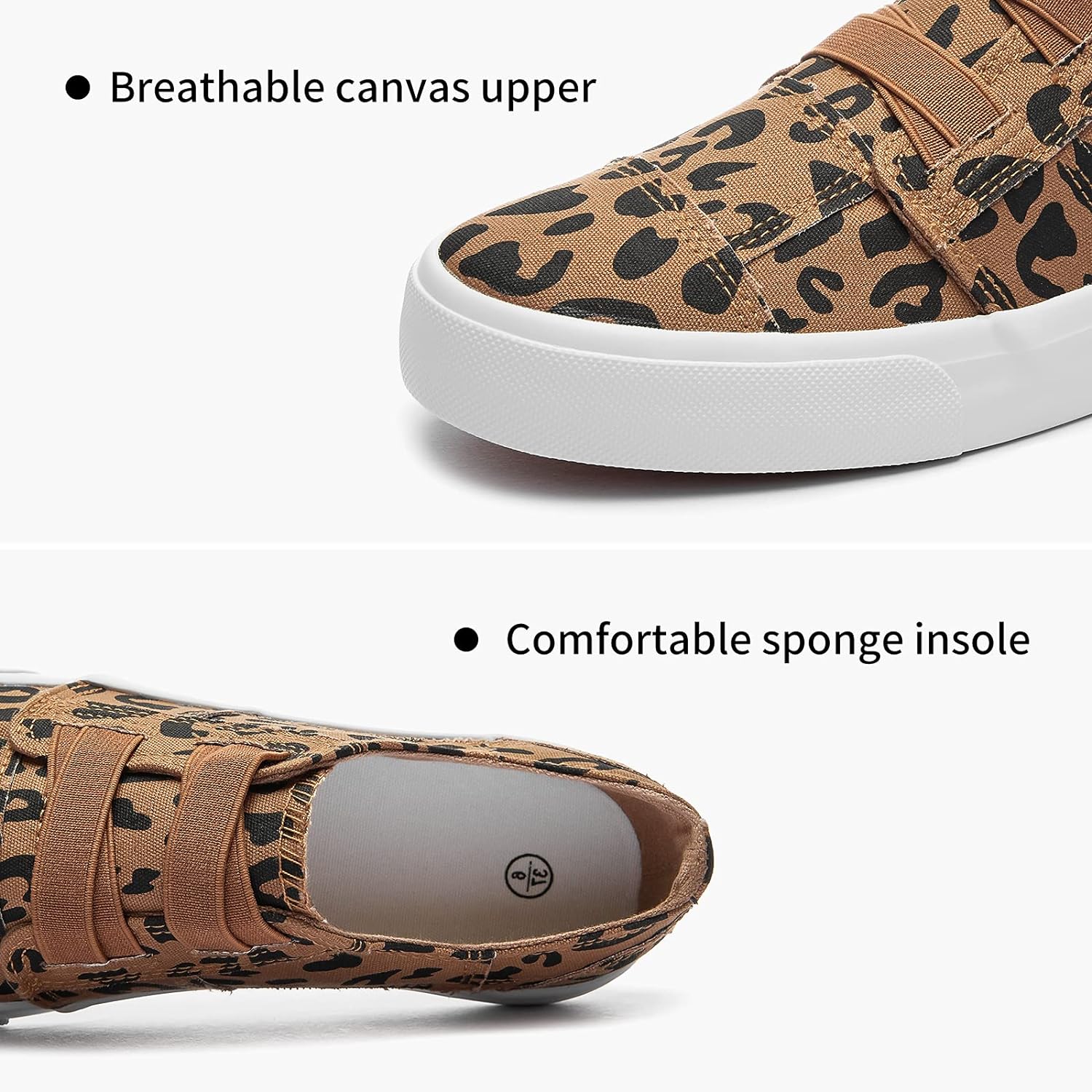 Womens Slip on Shoes Patchwork Canvas Fashion Sneakers Casual Tennis Shoes Walking Flat Shoes(Brown Leopard,US6)