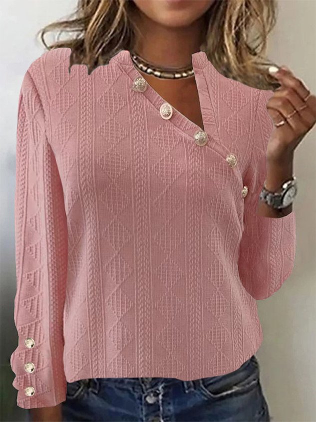 Asymmetrical Long Sleeve Plain Jacquard Regular Micro-Elasticity Loose Shirt For Women