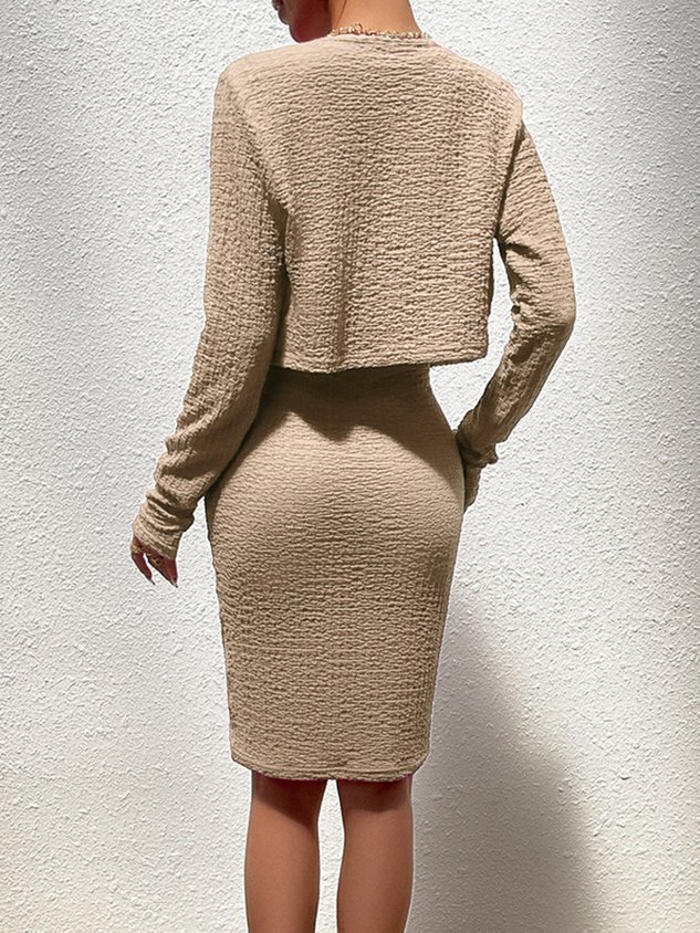 Casual Plain Crew Neck Regular Fit Two-Piece Set