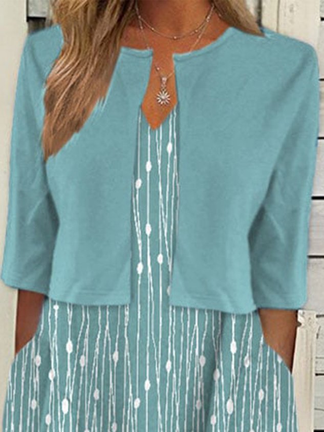 Trendy Polka Dot Print Two-Piece Set V Neck Dress with Cardigan