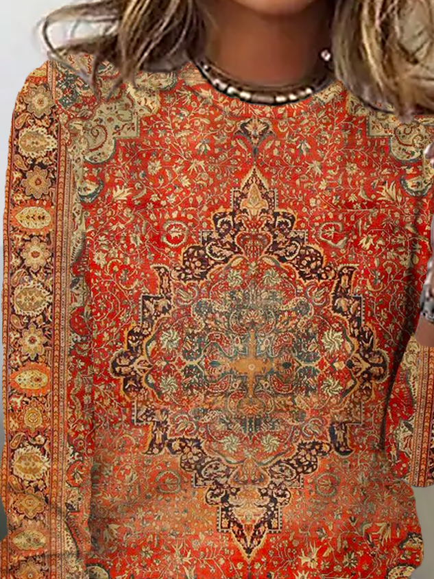 Crew Neck Vintage Printed Casual T-Shirt