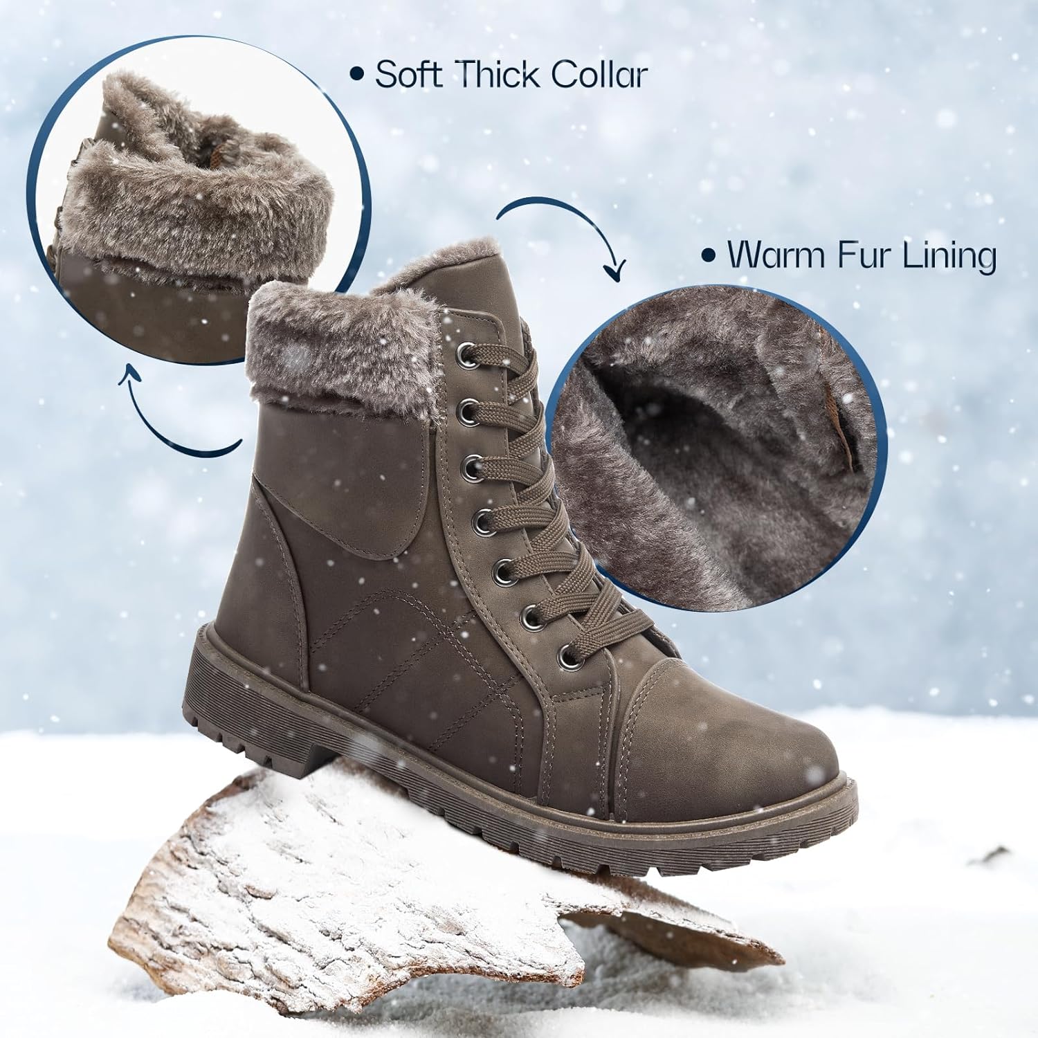 Ankle Boots For Women Lace Up Combat Boots Winter Boots Fashion Snow Boots For Girls Ankle Booties Winter Shoes