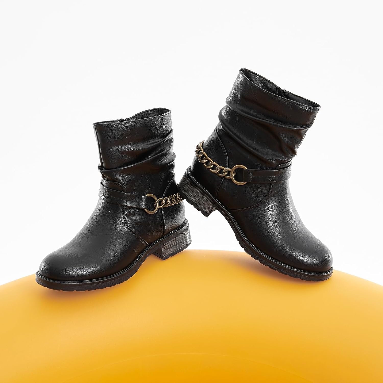 Ankle Booties For Women Low Heel Fall Boots Black Combat Boots Womens Ankle Boots With Chain Strap