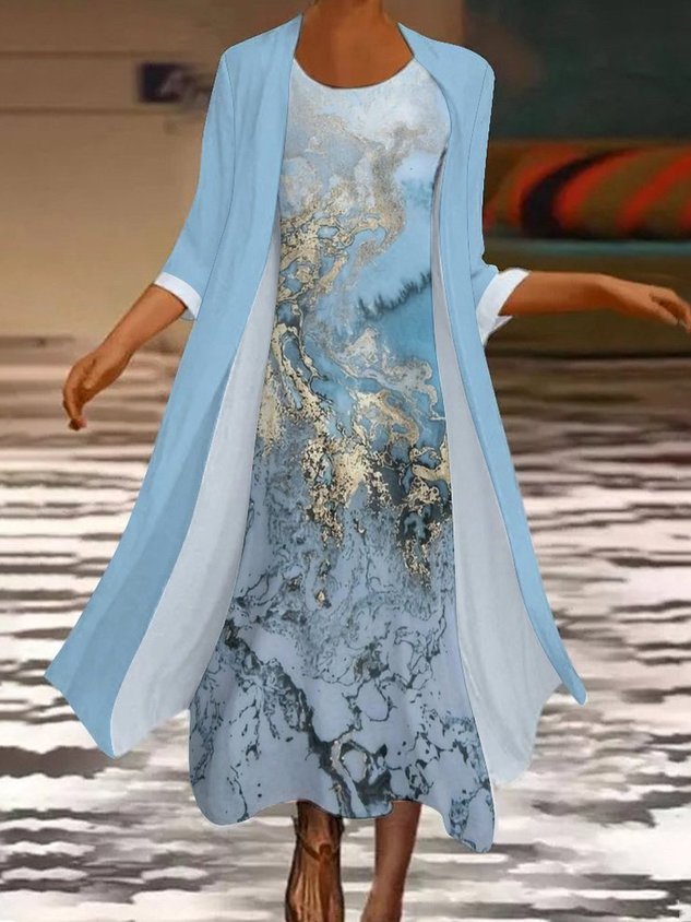 Casual Crew Neck Abstract Two-Piece Set