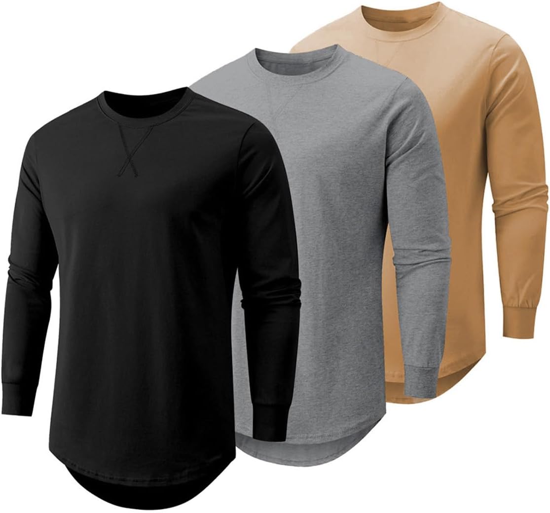 Mens 3 Pack Cotton Hipster Hip Hop Longline Crewneck T-Shirt