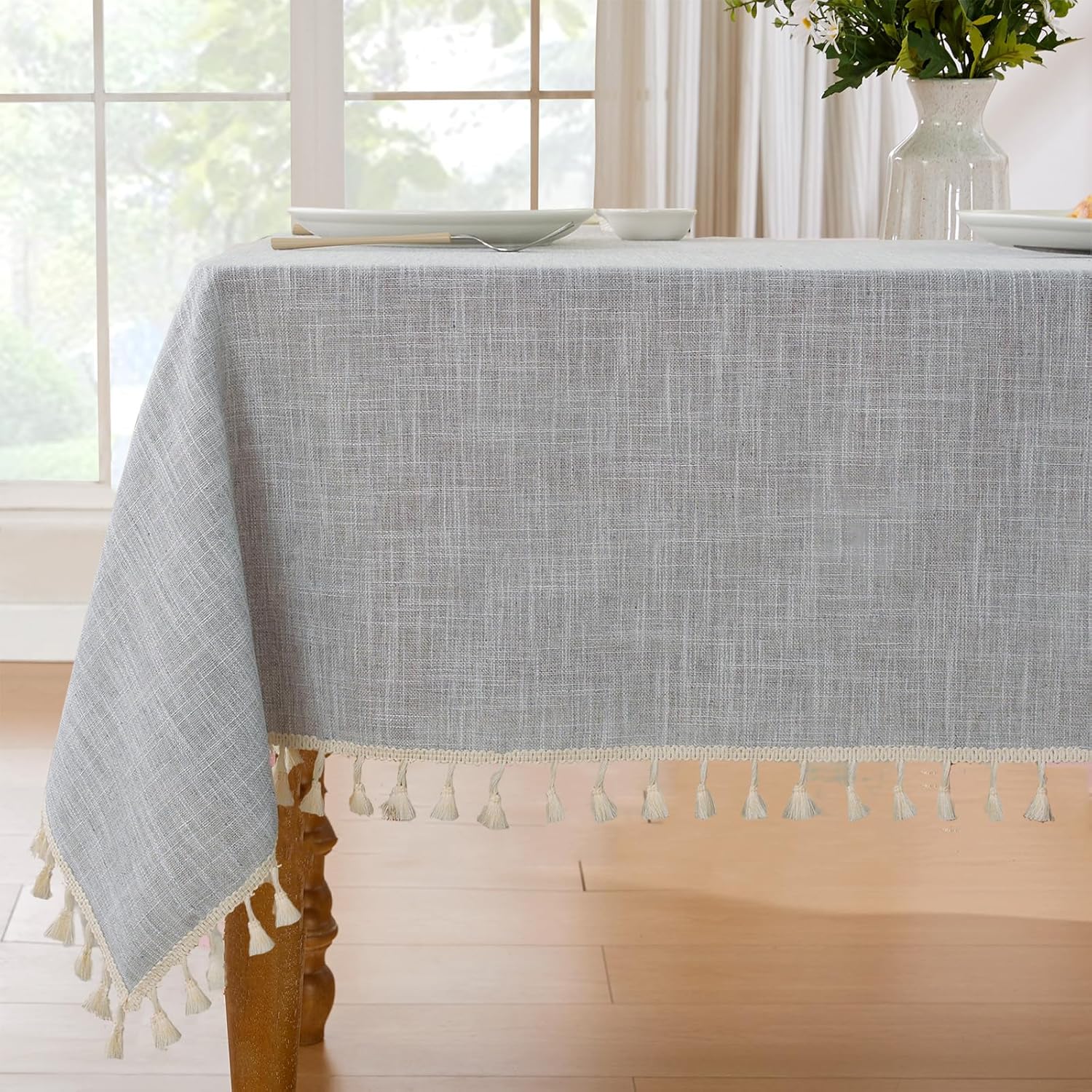 Textured Tablecloth, Heavy Duty Linen Style Farmhouse Table Cloth Rectangle Table, Wrinkle-Free Washable Waterproof Table Cover for Kitchen, Dining, Parties, 55