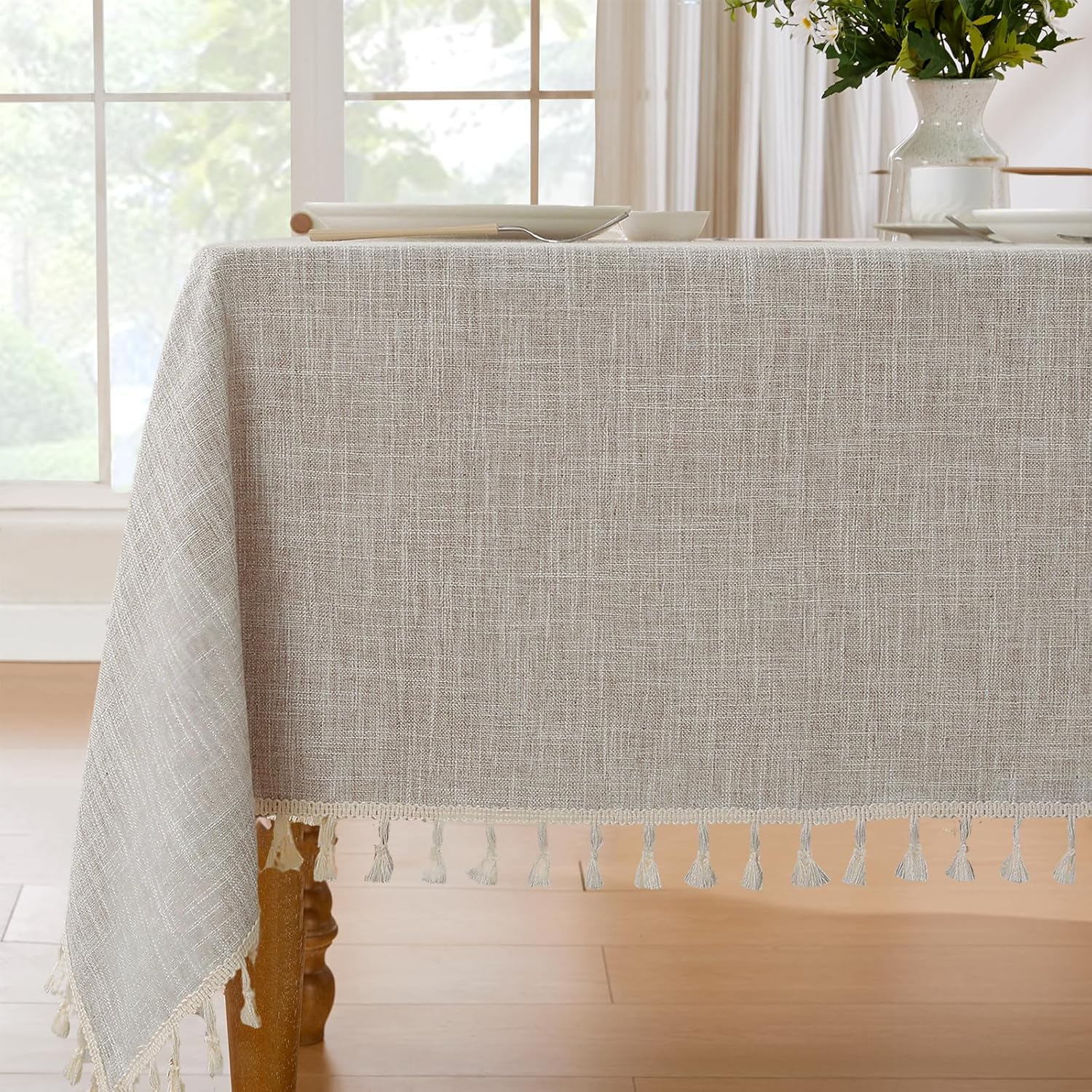 Textured Tablecloth, Heavy Duty Linen Style Farmhouse Table Cloth Rectangle Table, Wrinkle-Free Washable Waterproof Table Cover for Kitchen, Dining, Parties, 55