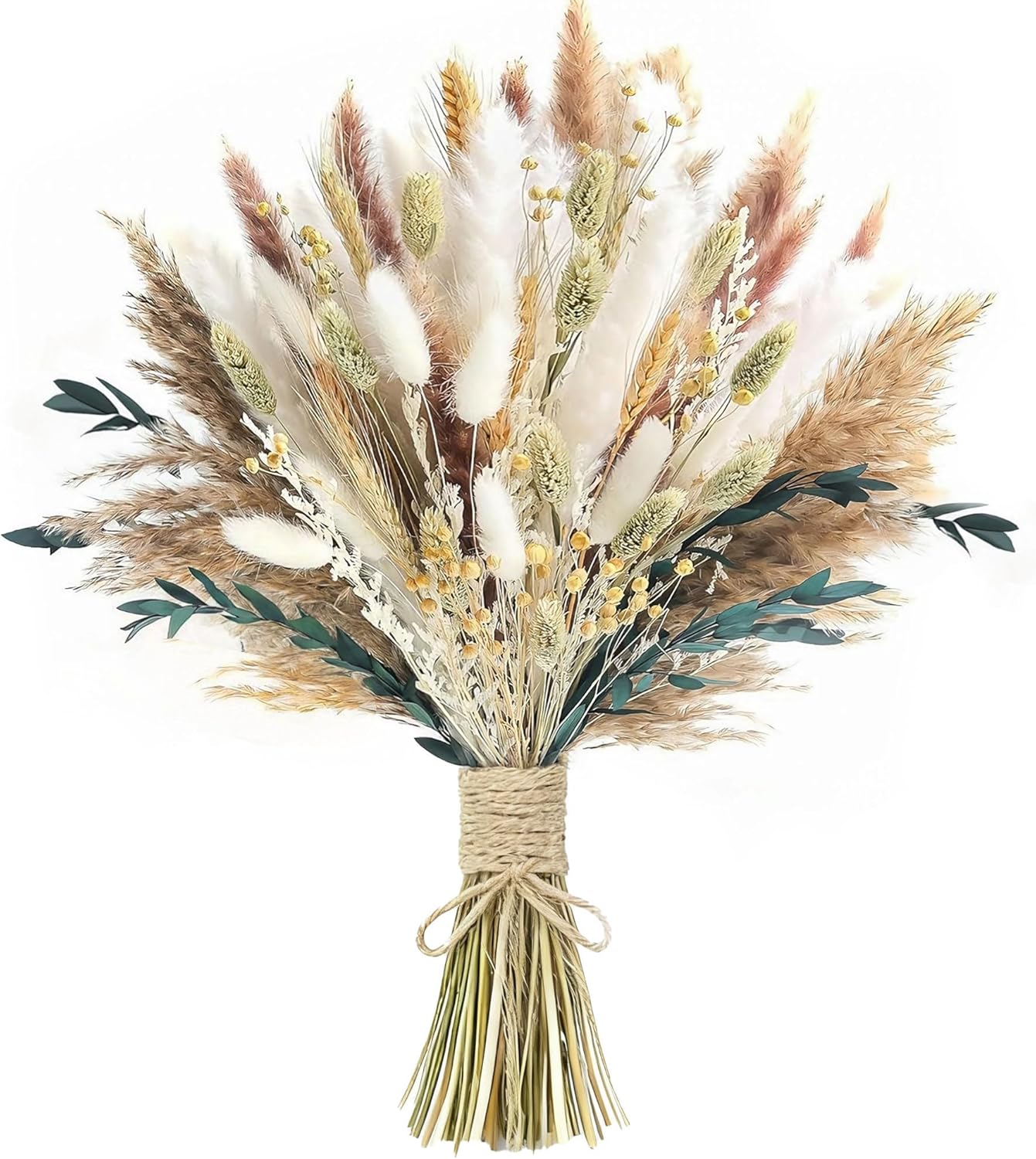 126pcs Dried Pampas Grass Decorations, (Vase Not Included), Dried Flowers Bouquet, Reed Grass Bouquet for Boho Floral Wedding, Bedroom, Rustic Farmhouse Decor.