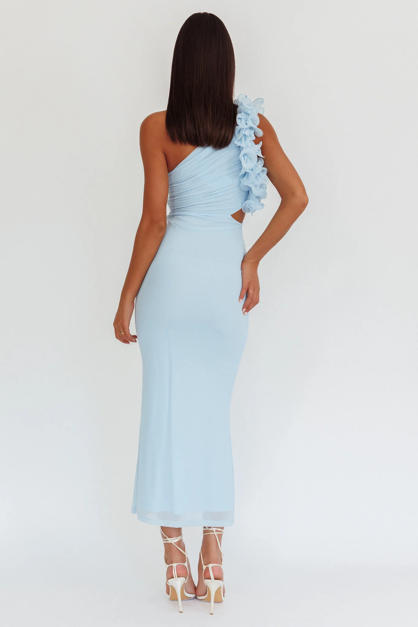 One-Shoulder Ruffle Maxi Dress Light Blue