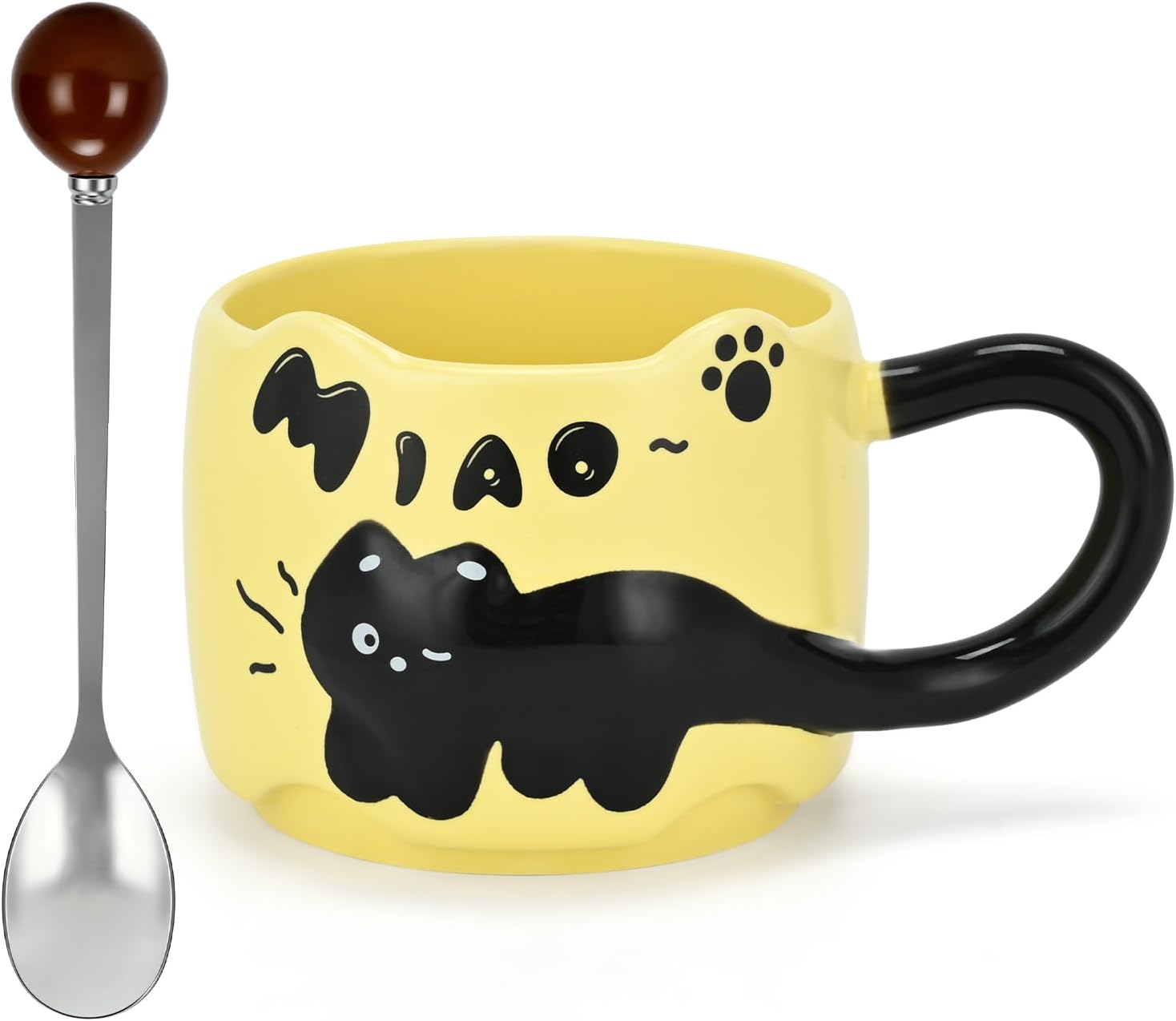 Naughty cat coffee Mugs,Cute funny Mug For Women, 380ml Unique Ceramic Coffee Tea Cups, Office Mug Gift 12.85oz/380ml (Amber Yellow)