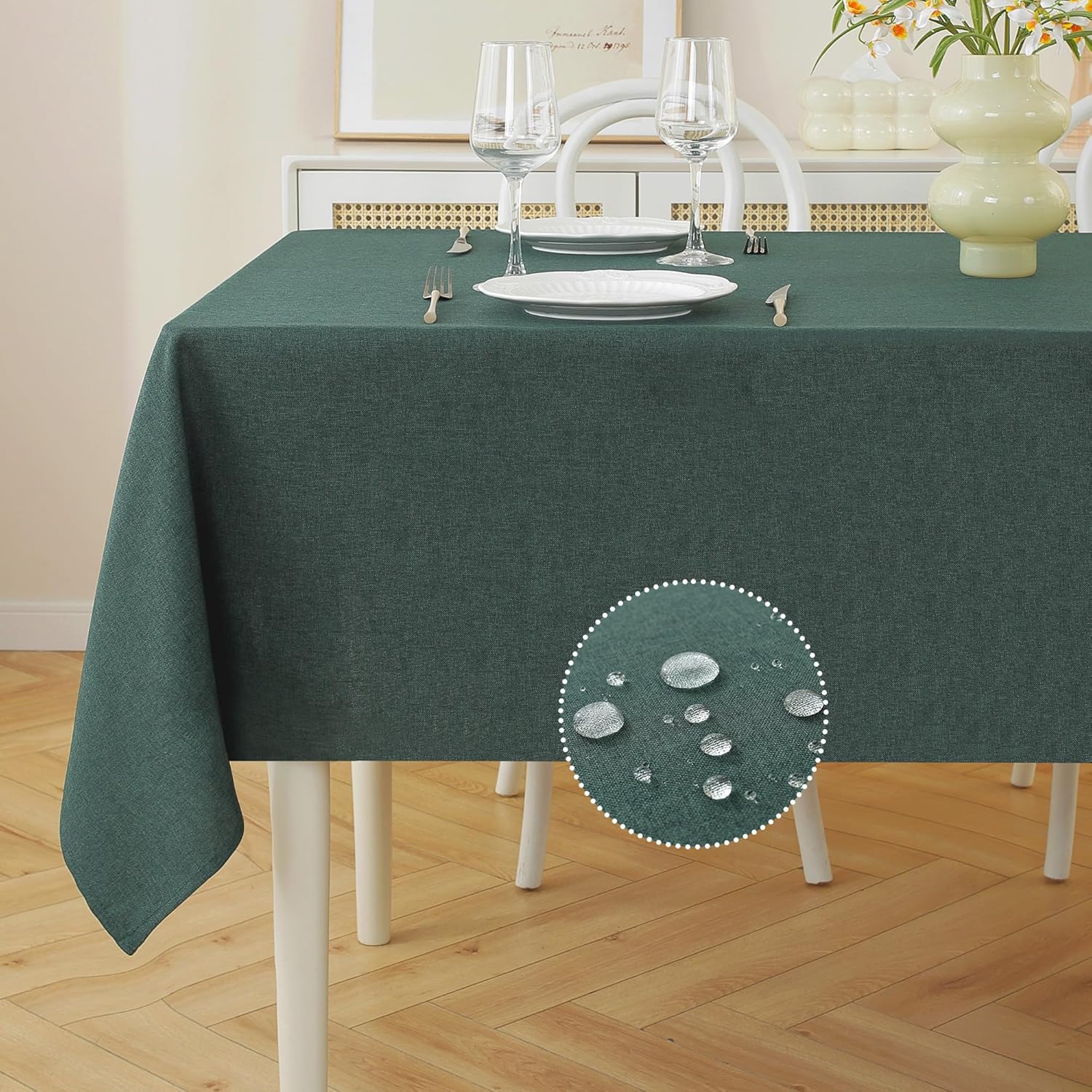 Rectangle Tables Cloth, Waterproof Stain Resistant Tablecloth, Wrinkle Free Farmhouse Dining Table Cover, Soft Fabric Table Cloths for Dinner/Party/Holiday, 52 X 70 Inch, Dark Green