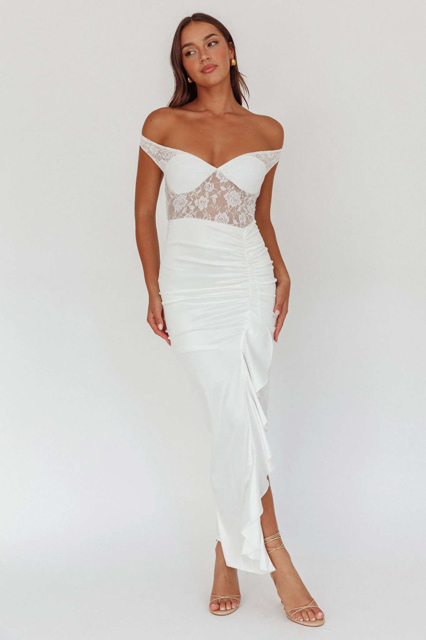 Lace Bodice Maxi Dress White