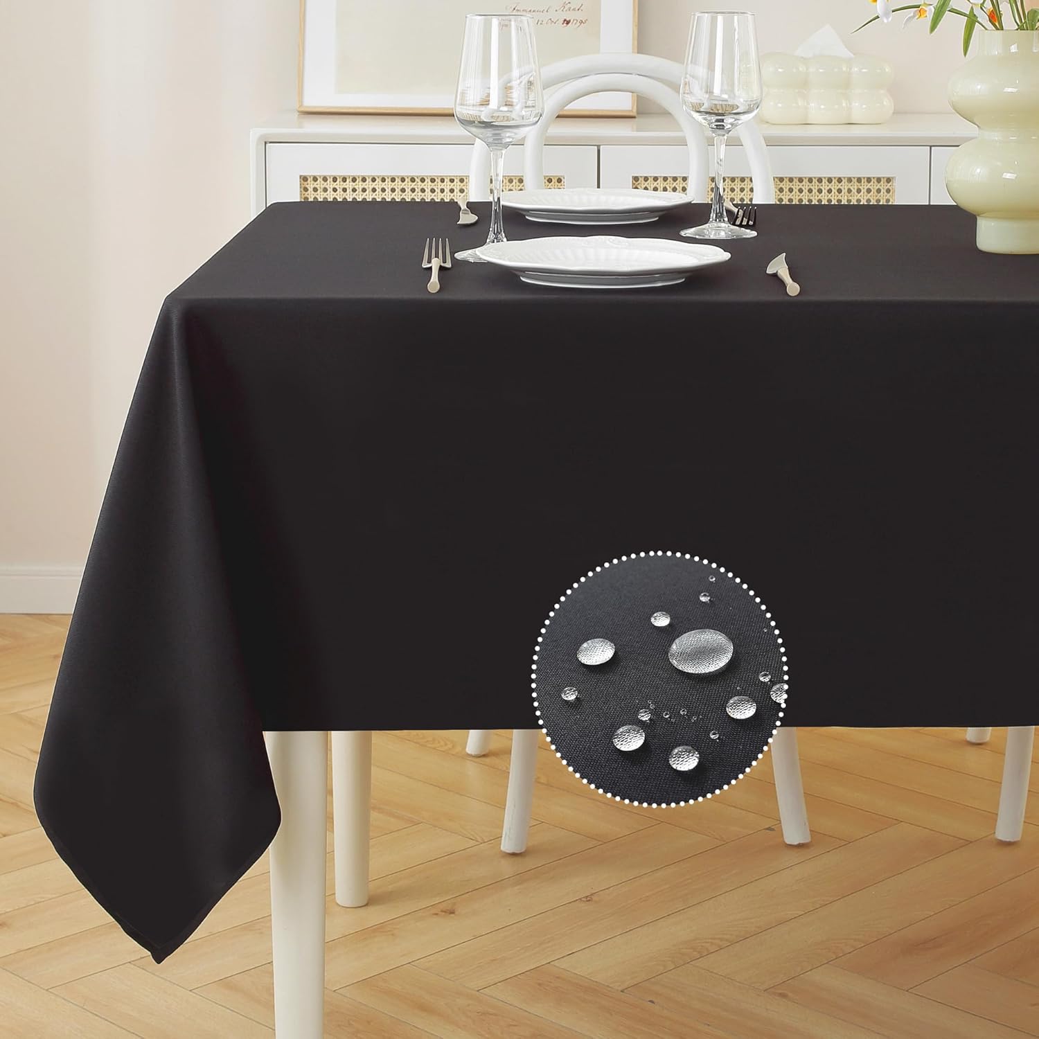 Rectangle Tables Cloth, Waterproof Stain Resistant Tablecloth, Wrinkle Free Farmhouse Dining Table Cover, Soft Fabric Table Cloths for Dinner/Party/Holiday, 52 X 70 Inch, Black