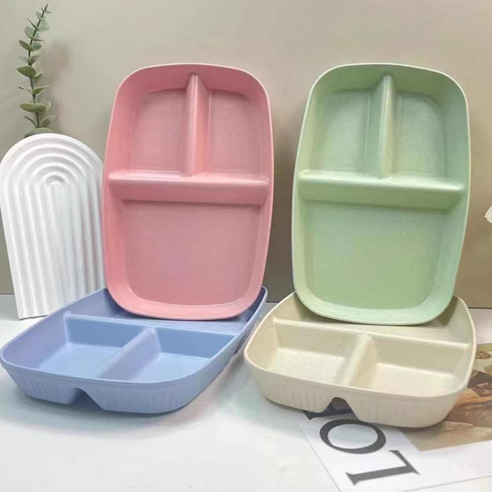 Unbreakable Divided Plates 10.5 Inch 4 PCS,Reusable Wheat Straw Plates，Portion Control Plate Adults, Microwave And Dishwasher Safe, Perfect For Dinner Dishes Kitchen Picnic Party (Classic Series)