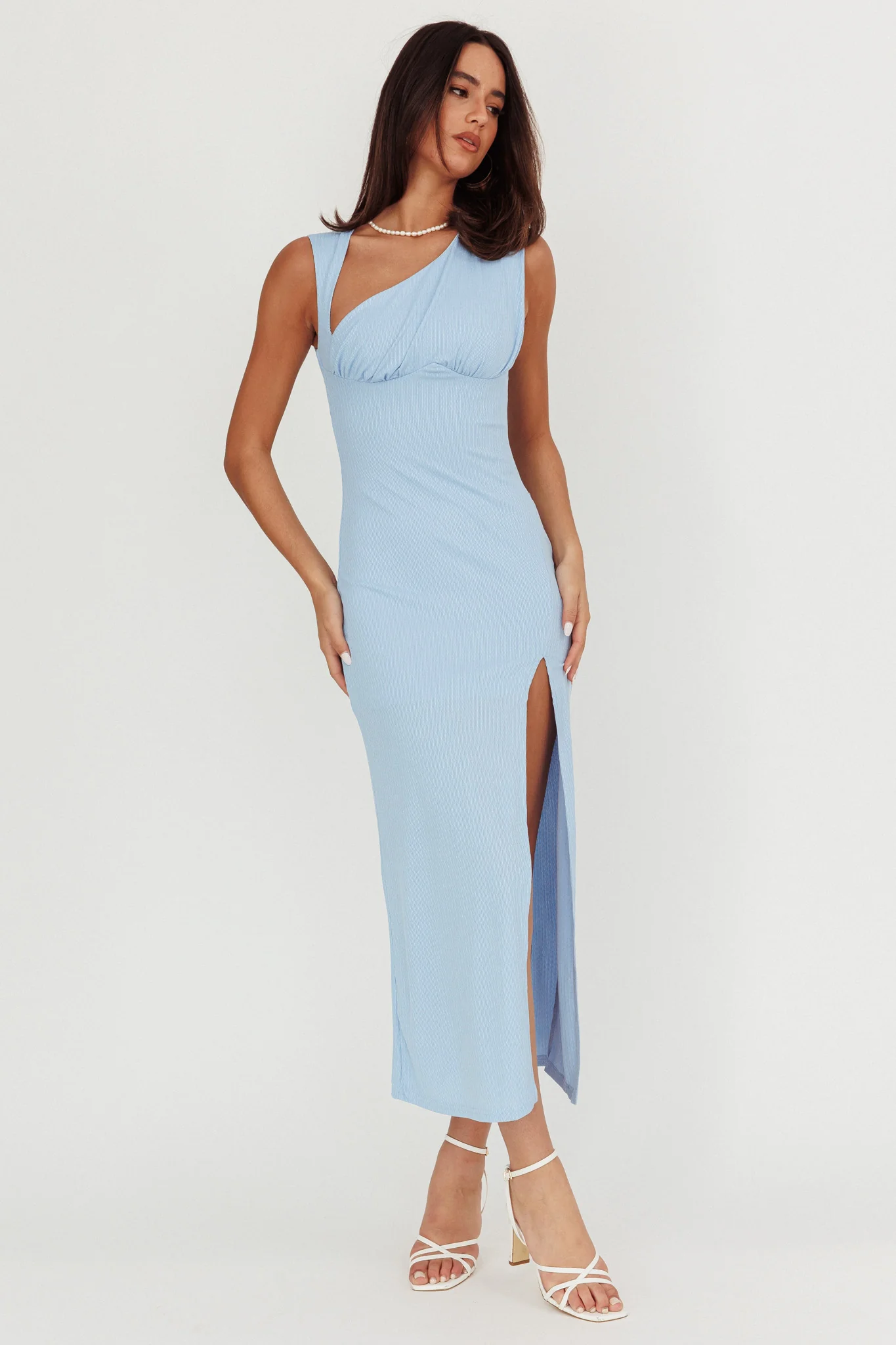 Asymmetric Neckline Maxi Dress Blue