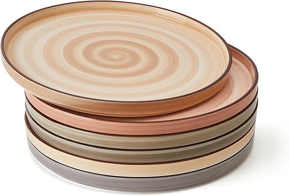 10.5 Inch Porcelain Dinner Plates Set of 6, Gradient High Edge Dish Set - Dishwasher, Microwave, Oven Safe, Scratch Resistant, Kitchen Serving Dishes - Cool Assorted Colors
